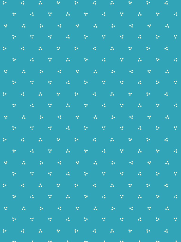 Tiny three-dot clusters scattered in cream across a bright teal ground.